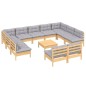 vidaXL 12-tlg. Garten-Lounge-Set mit Grauen Kissen Kiefer Massivholz vidaXL 12-tlg. Garten-Lounge-Set mit Grauen Kissen Kiefer Massivholz