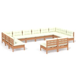 vidaXL 12-tlg. Garten-Lounge-Set mit Kissen Honigbraun Kiefernholz