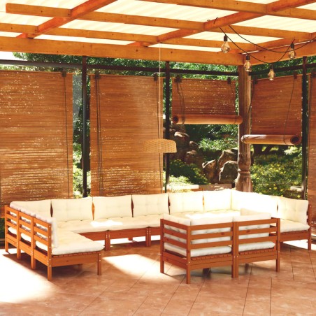 vidaXL 12-tlg. Garten-Lounge-Set mit Kissen Honigbraun Kiefernholz