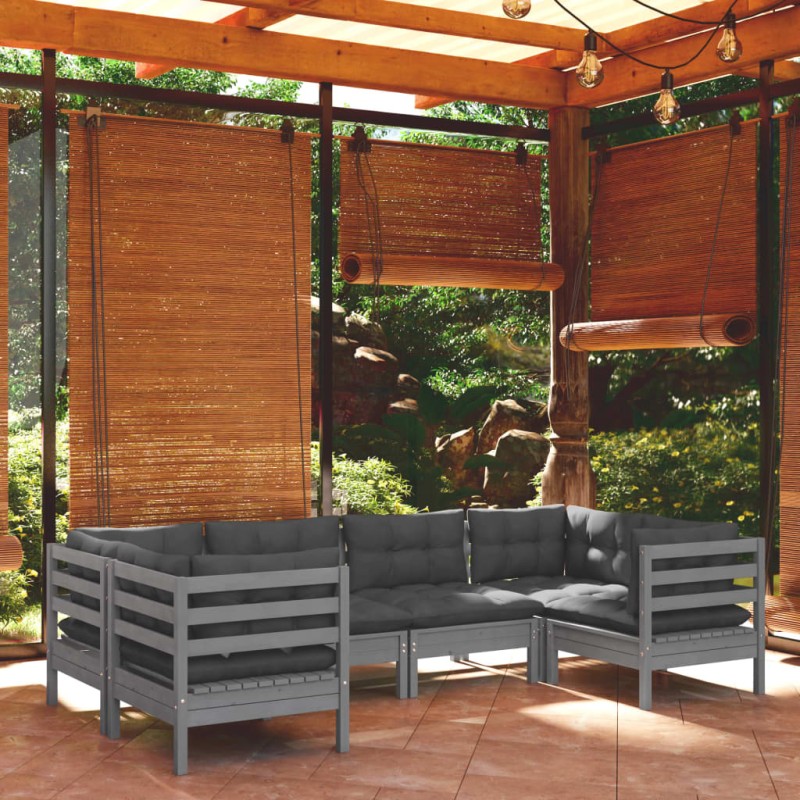 vidaXL 6-tlg. Garten-Lounge-Set mit Kissen Grau Kiefernholz vidaXL 6-tlg. Garten-Lounge-Set mit Kissen Grau Kiefernholz