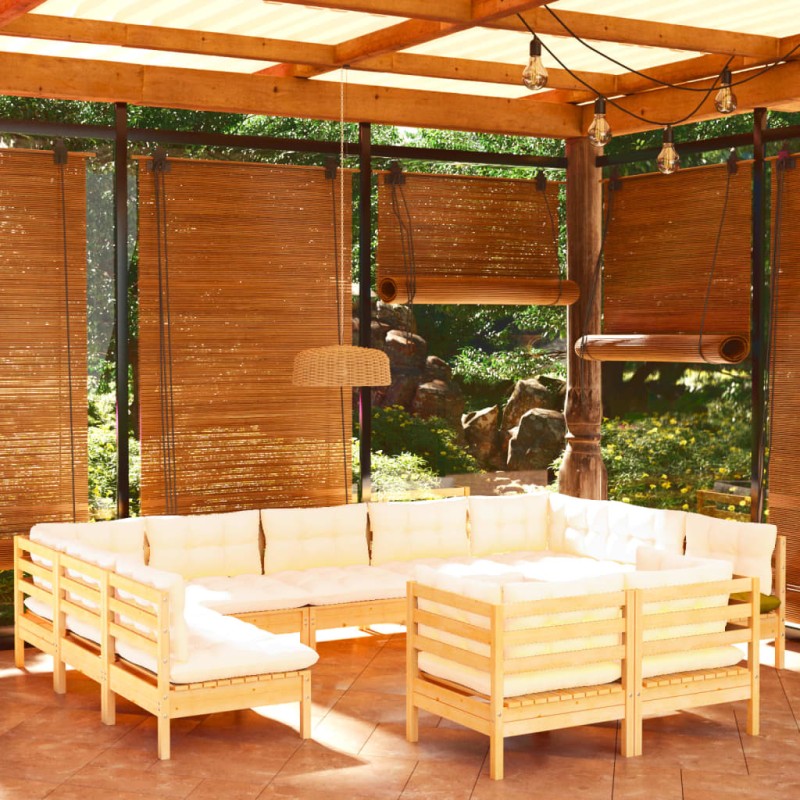 vidaXL 11-tlg. Garten-Lounge-Set mit Creme Kissen Massivholz Kiefer vidaXL 11-tlg. Garten-Lounge-Set mit Creme Kissen Massivholz Kiefer