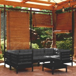 vidaXL 7-tlg. Garten-Lounge-Set mit Kissen Schwarz Kiefernholz