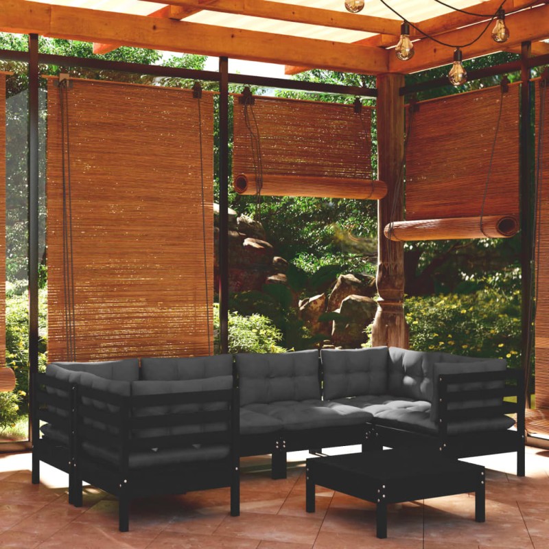 vidaXL 7-tlg. Garten-Lounge-Set mit Kissen Schwarz Kiefernholz vidaXL 7-tlg. Garten-Lounge-Set mit Kissen Schwarz Kiefernholz