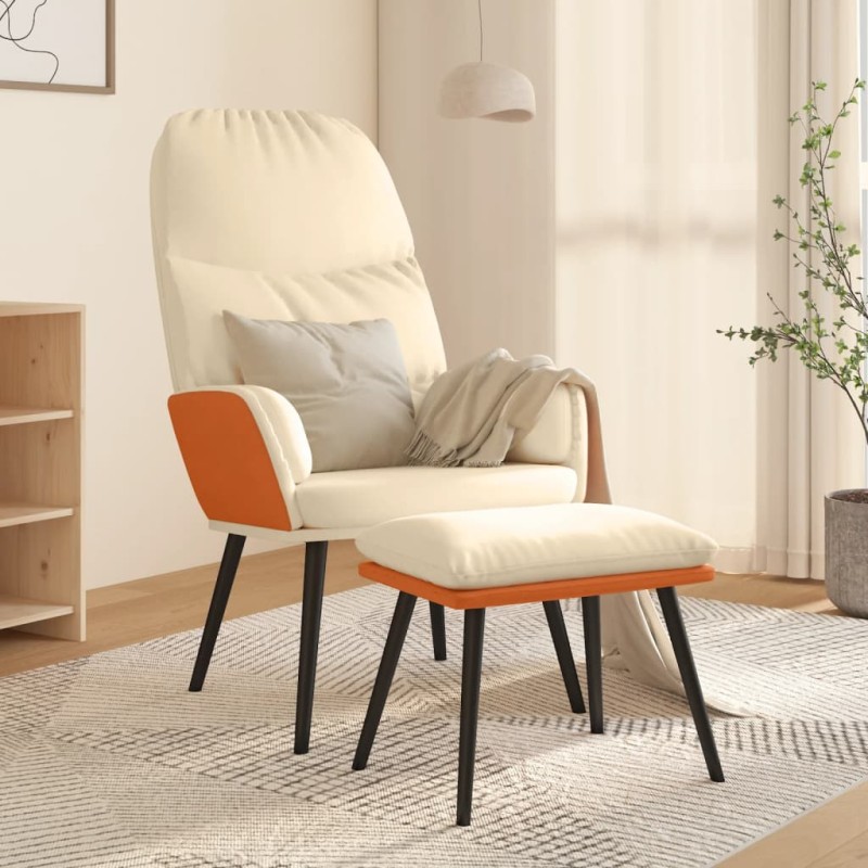 vidaXL Relaxsessel mit Hocker Cremeweiß Stoff vidaXL Relaxsessel mit Hocker Cremeweiß Stoff