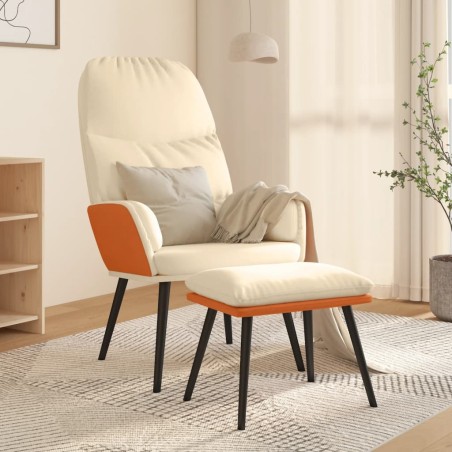 vidaXL Relaxsessel mit Hocker Cremeweiß Stoff