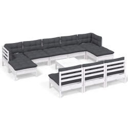 vidaXL 11-tlg. Garten-Lounge-Set mit Kissen Weiß Kiefernholz
