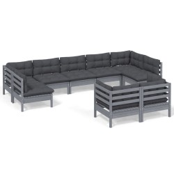 vidaXL 9-tlg. Garten-Lounge-Set mit Kissen Grau Kiefer Massivholz