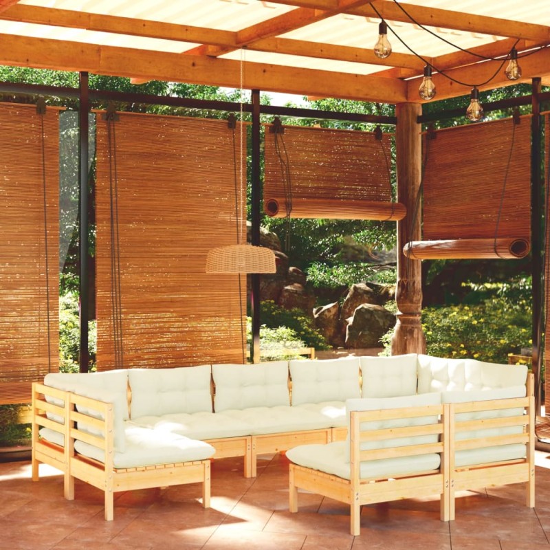 vidaXL 9-tlg. Garten-Lounge-Set mit Creme Kissen Massivholz Kiefer vidaXL 9-tlg. Garten-Lounge-Set mit Creme Kissen Massivholz Kiefer