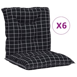 Niedriglehner-Auflagen 6 Stk. Schwarz Karomuster Stoff