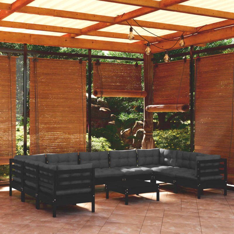 vidaXL 10-tlg. Garten-Lounge-Set mit Kissen Schwarz Kiefernholz vidaXL 10-tlg. Garten-Lounge-Set mit Kissen Schwarz Kiefernholz