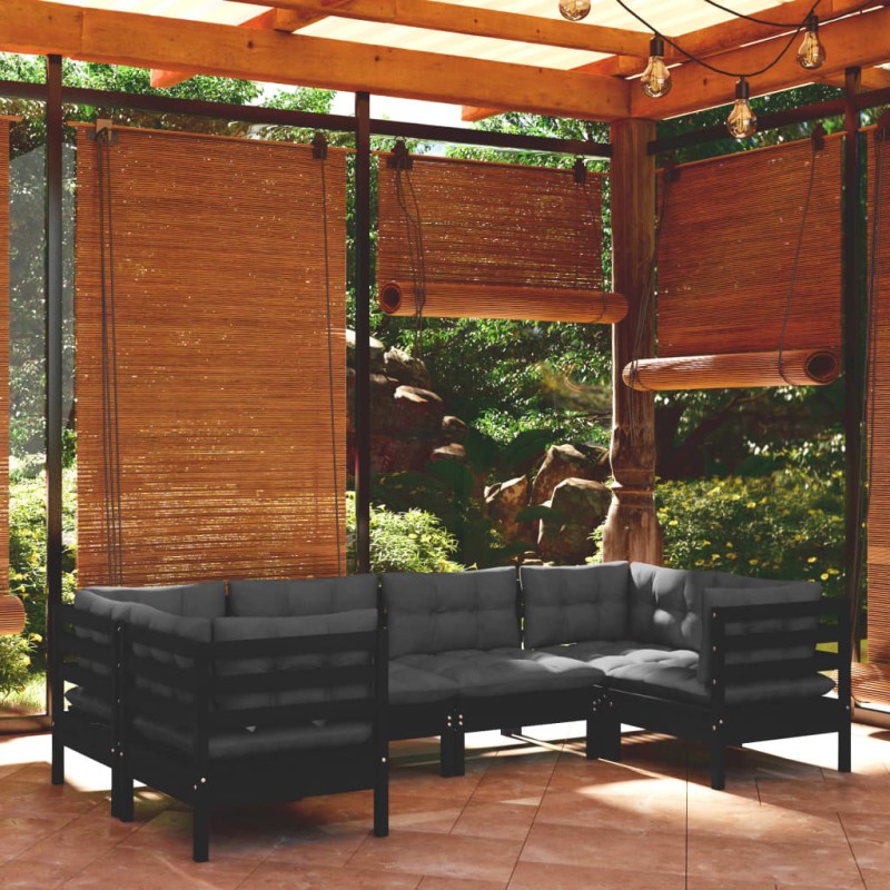 vidaXL 6-tlg. Garten-Lounge-Set mit Kissen Schwarz Kiefernholz vidaXL 6-tlg. Garten-Lounge-Set mit Kissen Schwarz Kiefernholz