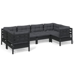 vidaXL 6-tlg. Garten-Lounge-Set mit Kissen Schwarz Kiefernholz