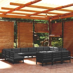 vidaXL 13-tlg. Garten-Lounge-Set mit Kissen Schwarz Kiefernholz
