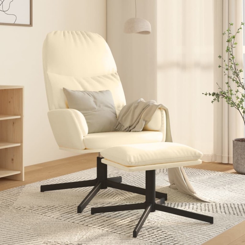 vidaXL Relaxsessel mit Hocker Cremeweiß Kunstleder vidaXL Relaxsessel mit Hocker Cremeweiß Kunstleder