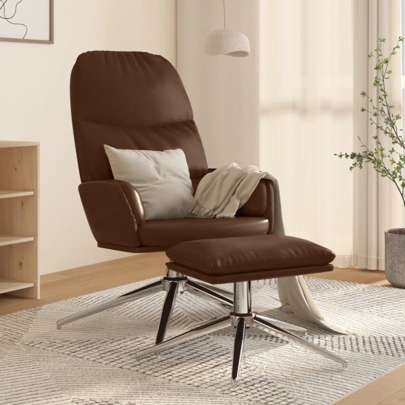 vidaXL Relaxsessel mit Hocker Glänzend Braun Kunstleder vidaXL Relaxsessel mit Hocker Glänzend Braun Kunstleder