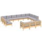 vidaXL 13-tlg. Garten-Lounge-Set mit Grauen Kissen Kiefernholz vidaXL 13-tlg. Garten-Lounge-Set mit Grauen Kissen Kiefernholz