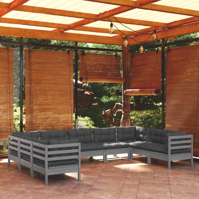 vidaXL 9-tlg. Garten-Lounge-Set mit Kissen Grau Kiefernholz vidaXL 9-tlg. Garten-Lounge-Set mit Kissen Grau Kiefernholz