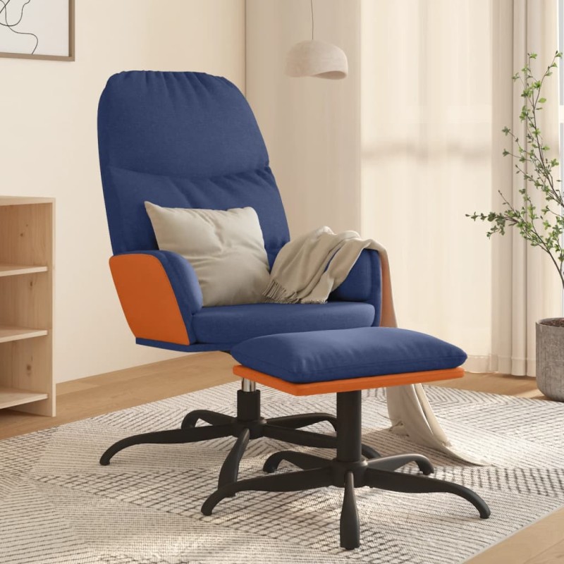 vidaXL Relaxsessel mit Hocker Blau Stoff vidaXL Relaxsessel mit Hocker Blau Stoff