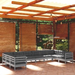 vidaXL 10-tlg. Garten-Lounge-Set mit Kissen Grau Kiefernholz