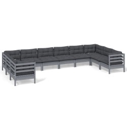 vidaXL 10-tlg. Garten-Lounge-Set mit Kissen Grau Kiefernholz