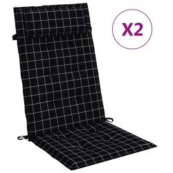 vidaXL Hochlehner-Auflagen 2 Stk. Schwarz Karomuster Oxford-Gewebe