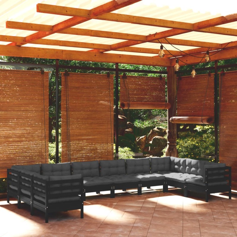 vidaXL 10-tlg. Garten-Lounge-Set mit Kissen Schwarz Kiefernholz vidaXL 10-tlg. Garten-Lounge-Set mit Kissen Schwarz Kiefernholz