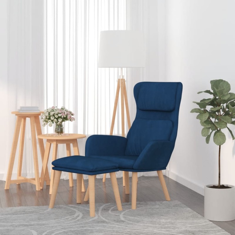 vidaXL Relaxsessel mit Hocker Blau Samt vidaXL Relaxsessel mit Hocker Blau Samt