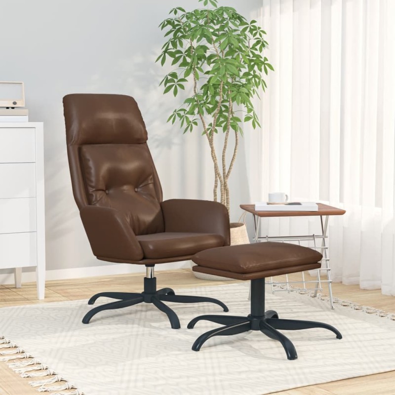 vidaXL Relaxsessel mit Hocker Glänzend Braun Kunstleder vidaXL Relaxsessel mit Hocker Glänzend Braun Kunstleder