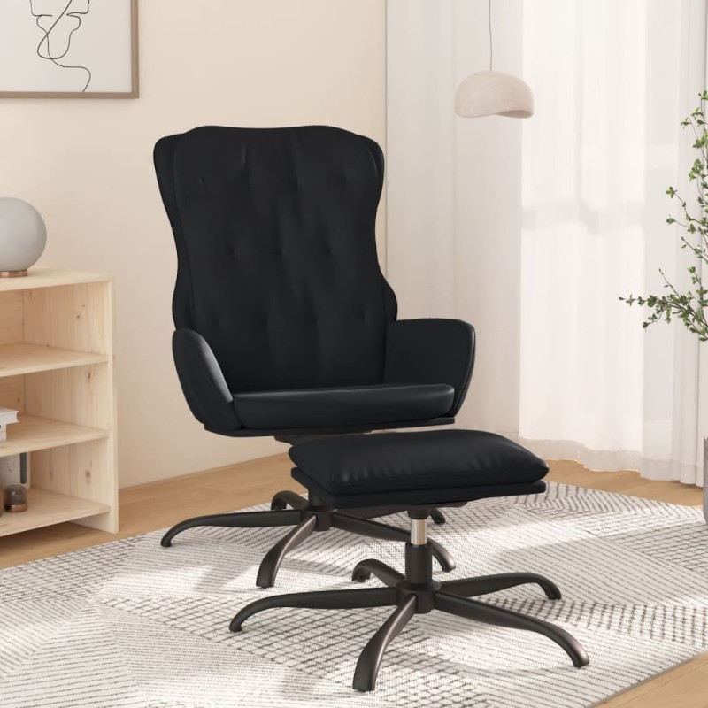 vidaXL Relaxsessel mit Hocker Schwarz Kunstleder vidaXL Relaxsessel mit Hocker Schwarz Kunstleder