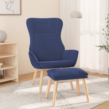 vidaXL Relaxsessel mit Hocker Blau Stoff