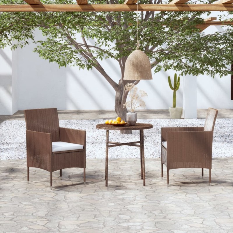 vidaXL 3-tlg. Garten-Essgruppe Poly Rattan Braun vidaXL 3-tlg. Garten-Essgruppe Poly Rattan Braun