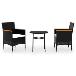 vidaXL 3-tlg. Garten-Essgruppe Poly Rattan Schwarz 