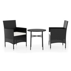 vidaXL 3-tlg. Garten-Essgruppe Poly Rattan Schwarz 