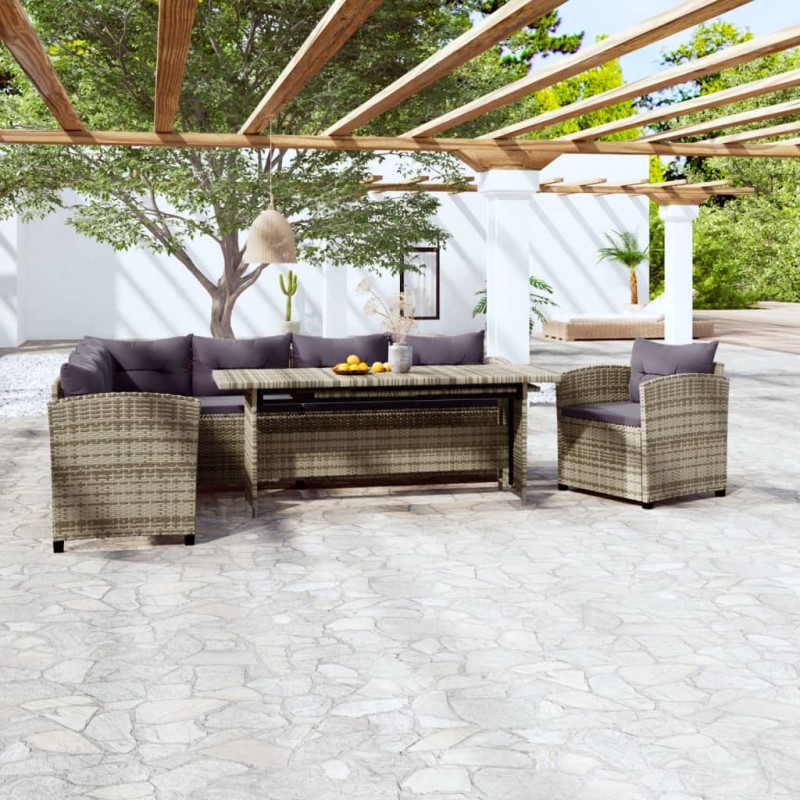 vidaXL 3-tlg. Garten-Lounge-Set mit Kissen Poly Rattan Grau vidaXL 3-tlg. Garten-Lounge-Set mit Kissen Poly Rattan Grau