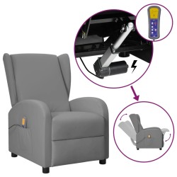 vidaXL Ohrensessel mit Massagefunktion Aufstehhilfe Grau Kunstleder