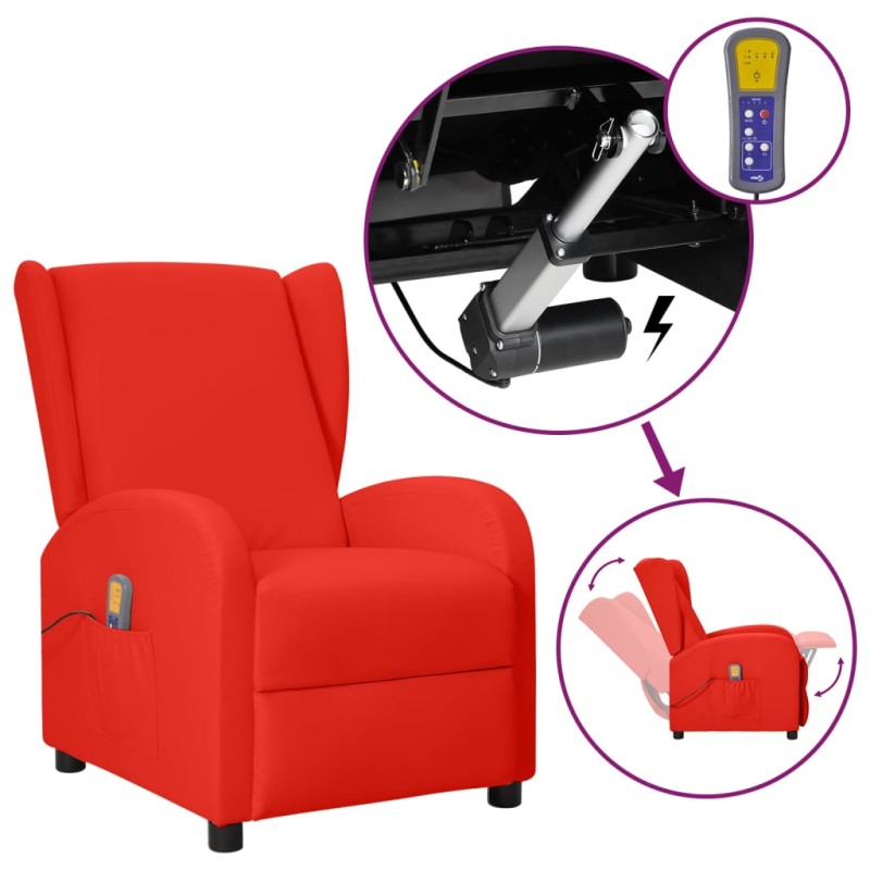 vidaXL Ohrensessel mit Massagefunktion Aufstehhilfe Rot Kunstleder vidaXL Ohrensessel mit Massagefunktion Aufstehhilfe Rot Kunstleder