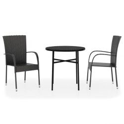 vidaXL 3-tlg. Garten-Essgruppe Poly Rattan Schwarz 