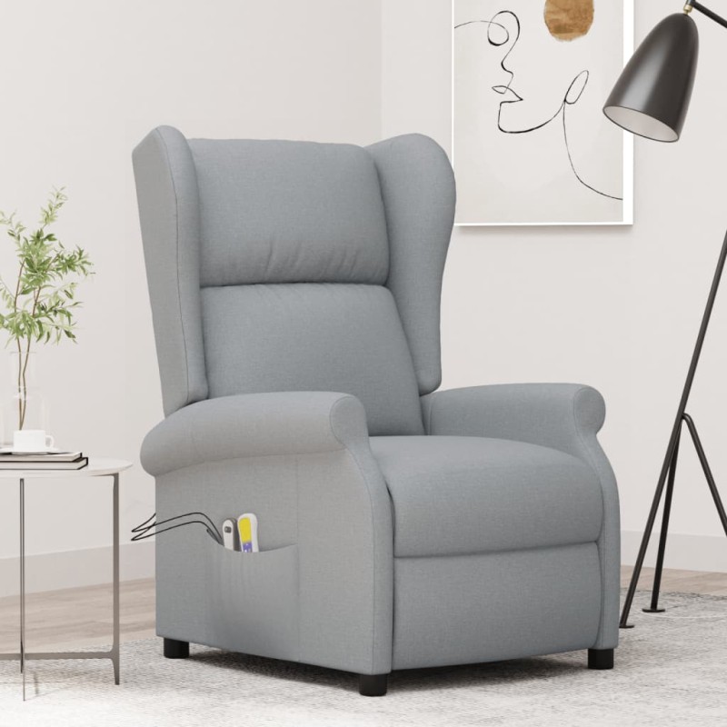 vidaXL Ohrensessel mit Massagefunktion Elektrisch Hellgrau Stoff vidaXL Ohrensessel mit Massagefunktion Elektrisch Hellgrau Stoff
