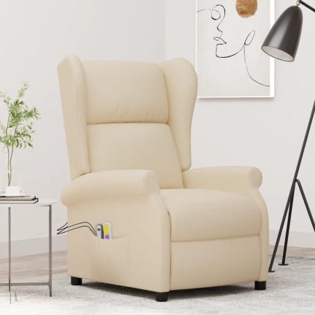 vidaXL Ohrensessel mit Massagefunktion Elektrisch Creme Stoff