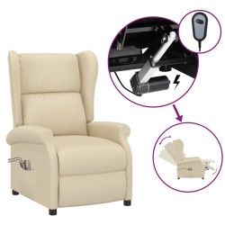 vidaXL Ohrensessel mit Massagefunktion Elektrisch Creme Stoff