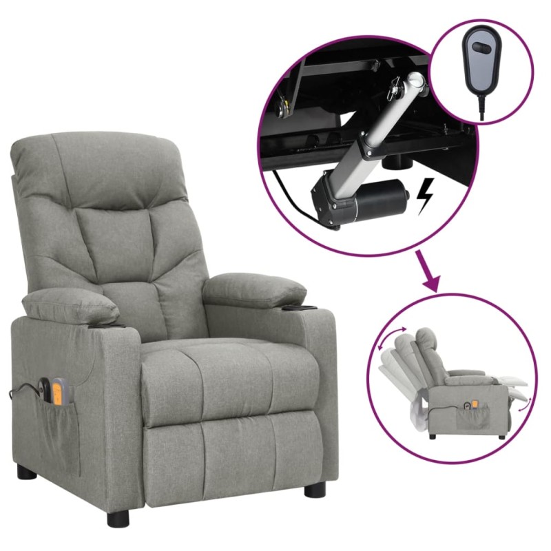 vidaXL Massagesessel Elektrisch Hellgrau Stoff vidaXL Massagesessel Elektrisch Hellgrau Stoff