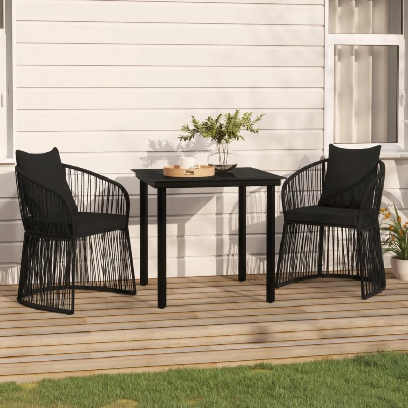 vidaXL 3-tlg. Garten-Essgruppe mit Kissen Schwarz vidaXL 3-tlg. Garten-Essgruppe mit Kissen Schwarz