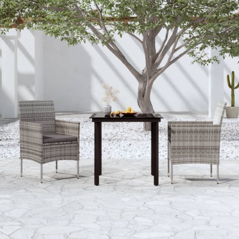 vidaXL 3-tlg. Garten-Essgruppe mit Kissen Grau und Schwarz vidaXL 3-tlg. Garten-Essgruppe mit Kissen Grau und Schwarz