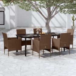 vidaXL 7-tlg. Garten-Essgruppe mit Kissen Braun und Schwarz