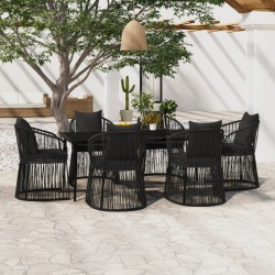 vidaXL 7-tlg. Garten-Essgruppe mit Kissen Schwarz