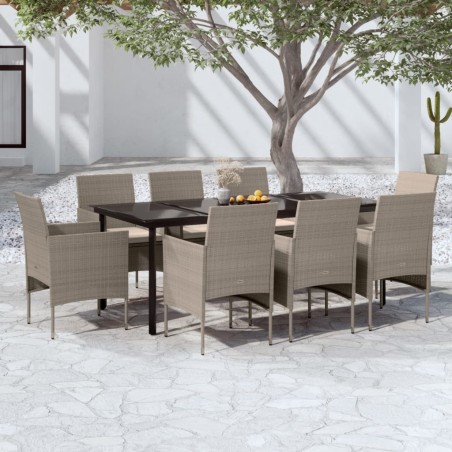 vidaXL 9-tlg. Garten-Essgruppe mit Kissen Beige und Schwarz