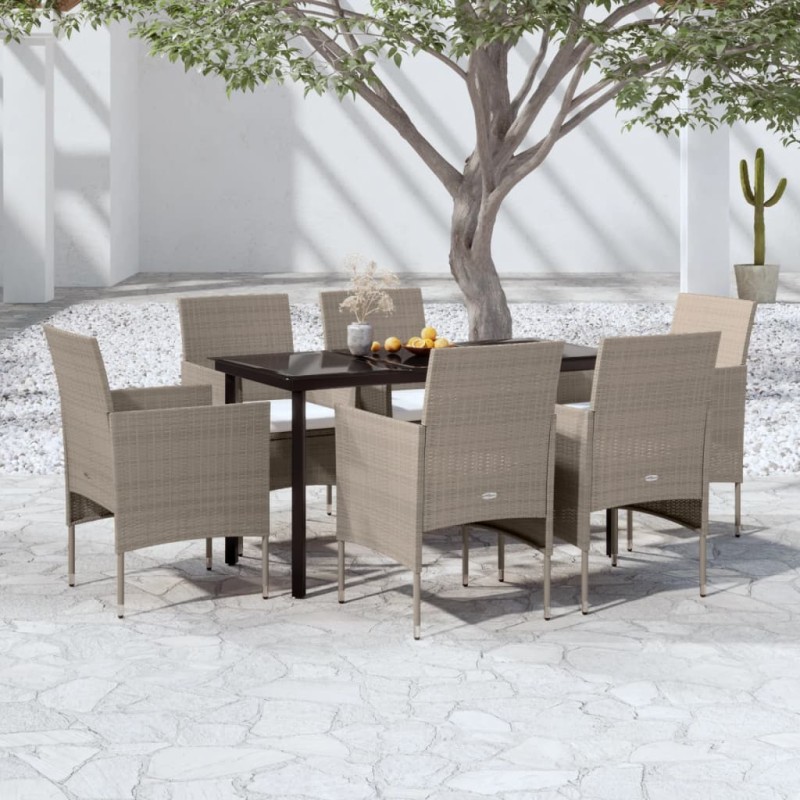 vidaXL 7-tlg. Garten-Essgruppe mit Kissen Beige und Schwarz vidaXL 7-tlg. Garten-Essgruppe mit Kissen Beige und Schwarz