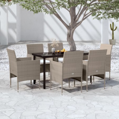 vidaXL 7-tlg. Garten-Essgruppe mit Kissen Beige und Schwarz