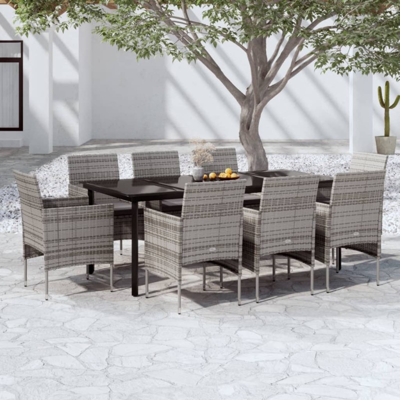 vidaXL 9-tlg. Garten-Essgruppe mit Kissen Grau und Schwarz vidaXL 9-tlg. Garten-Essgruppe mit Kissen Grau und Schwarz