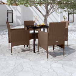 vidaXL 5-tlg. Garten-Essgruppe mit Kissen Braun und Schwarz